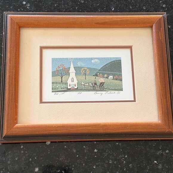 Vintage Nancy Lubeck Art Print Hand Signed AP Artists Proof Fall Folk Primitive - Picture 1 of 6